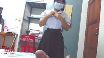 Thai Teen With Glasses Has Fun In Friend'S Bedroom