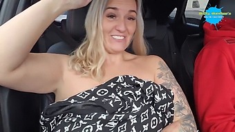 Daring Strip Show In The Car During Daytime