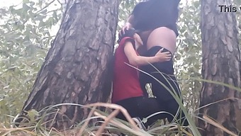 Two Girls Hide From The Rain And Have Sex For Warmth In A Tree