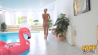 Nathaly Cherie, A Seasoned Milf, Engages In Intense Anal Sex By The Pool In A Staged Hostel Setting